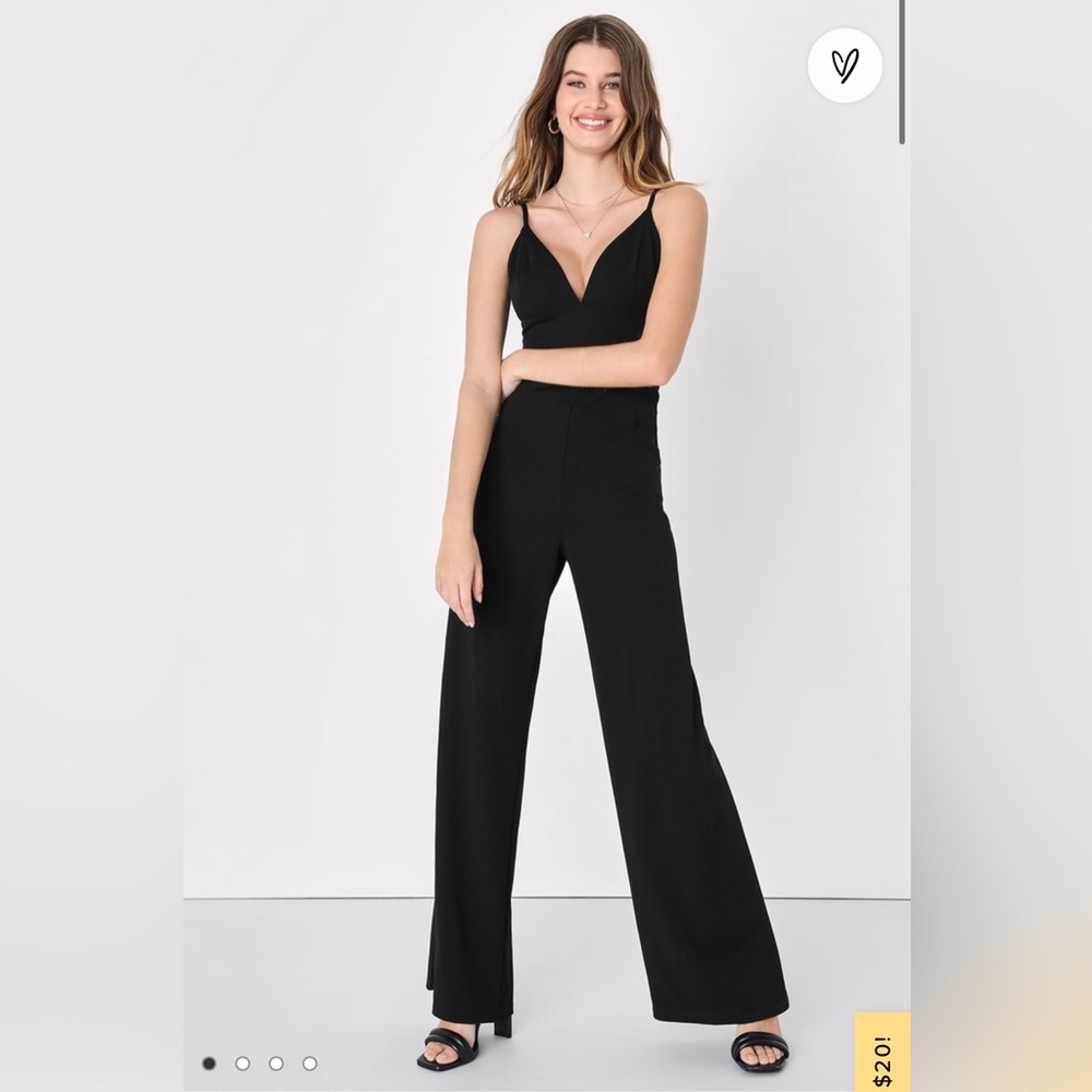 NWT Lulu’s Sensational Favorite Black V-Neck Sleeveless Wide-Leg Jumpsuit Small
